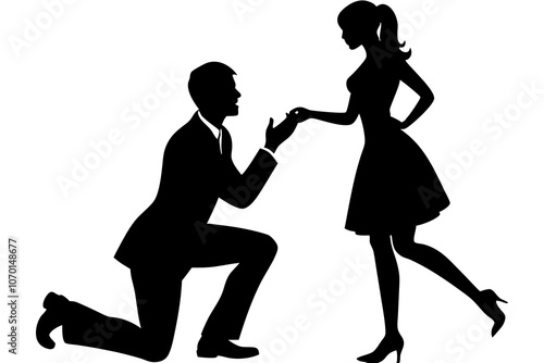 engagement silhouettes of a man proposing vector art illustration photo