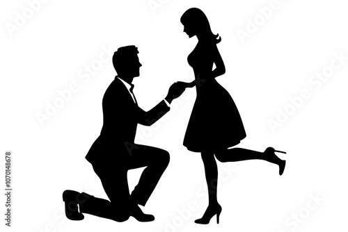 engagement silhouettes of a man proposing vector art illustration