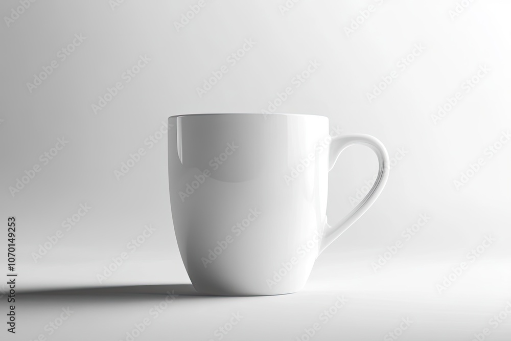 A white ceramic coffee mug is currently placed on a white table A white ceramic coffee mug is currently placed on a white table