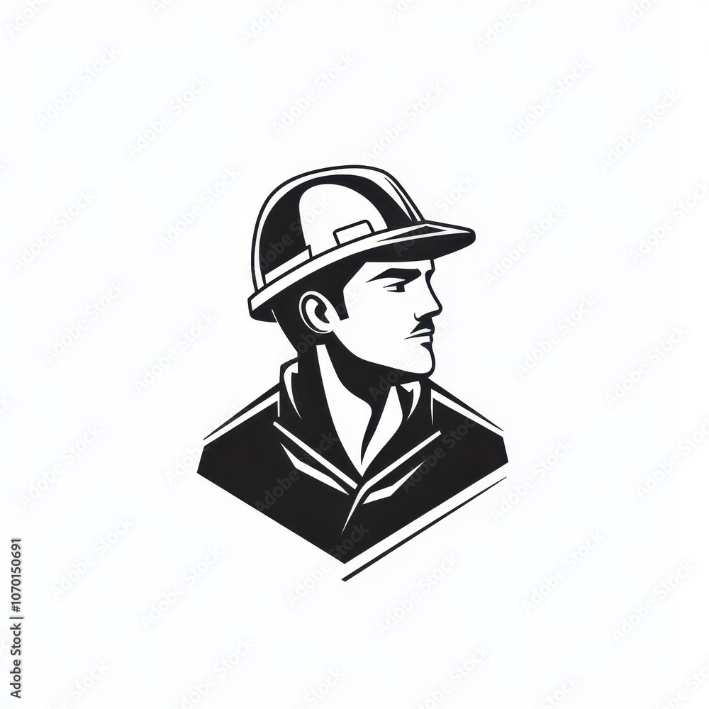 Worker Silhouette in Hard Hat Logo Worker Silhouette in Hard Hat Logo