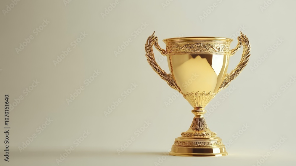 Golden cup trophy standing alone on a white background, symbolizing victory and achievement. Golden cup trophy standing alone on a white background, symbolizing victory and achievement.