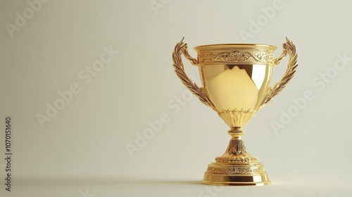 Golden cup trophy standing alone on a white background, symbolizing victory and achievement. photo