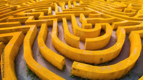 Yellow Maze Pattern  Labyrinth  Outdoor  Concrete  Playground  Fun  Game  Challenge  Puzzl photo