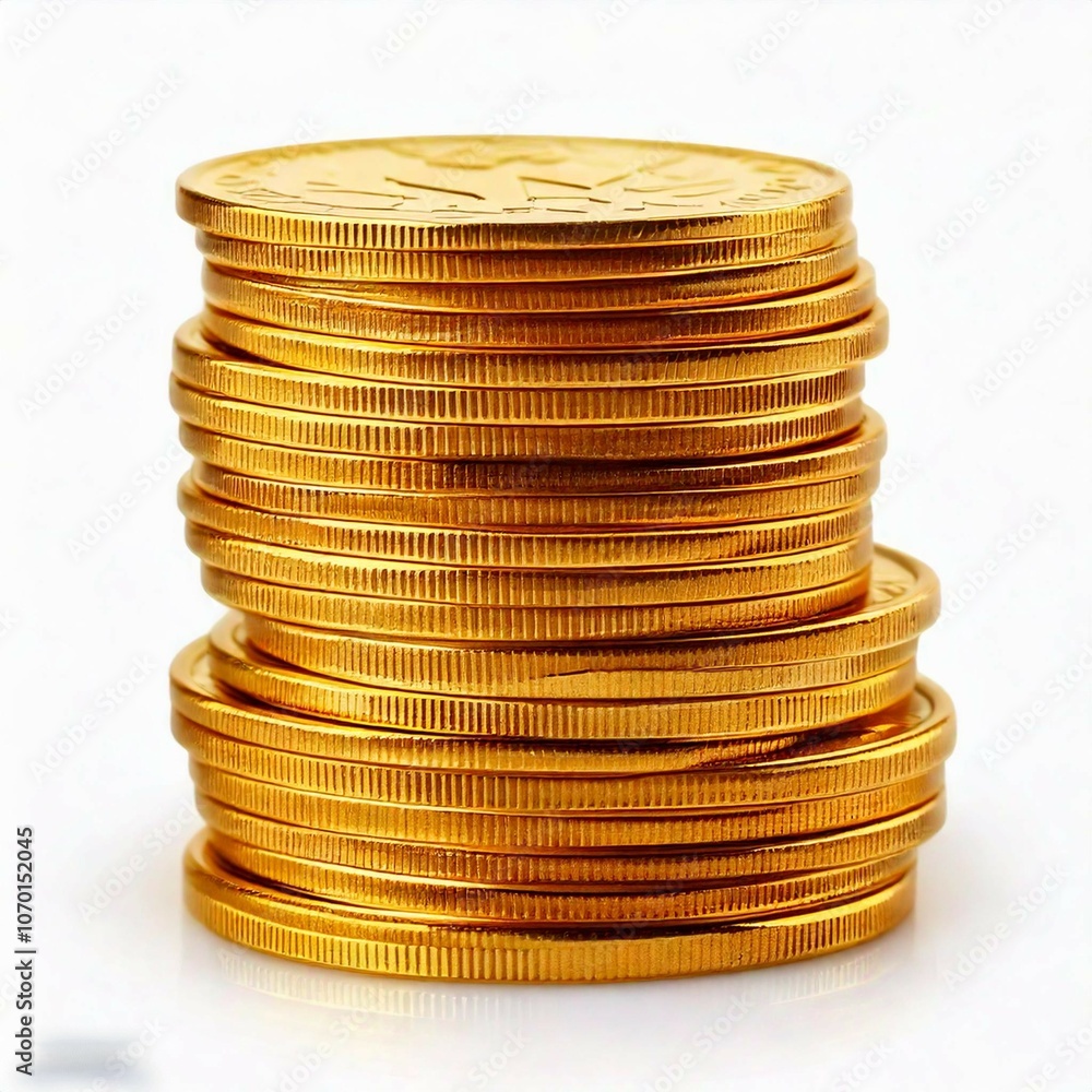 Golden coins stacks isolated white background Golden coins stacks isolated white background