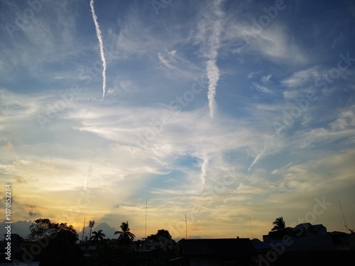 Twilight Sky with a Plane's Contrail