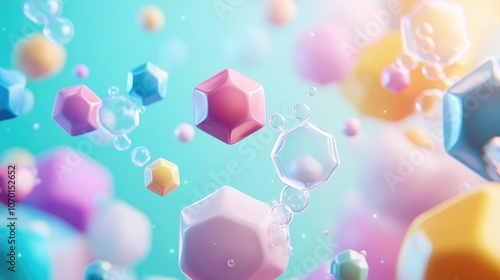 3D illustration of titanium dioxide nanoparticles shaped like hexagonal crystals showcasing applications in medicine and cosmetics chemistry paper industry