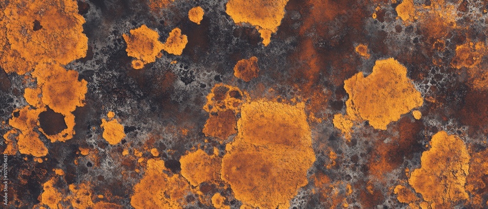 Patches of vibrant orange lichen create abstract patterns against a dark surface, offering a dynamic glimpse into the resilience and beauty of nature. Patches of vibrant orange lichen create abstract patterns against a dark surface, offering a dynamic glimpse into the resilience and beauty of nature.