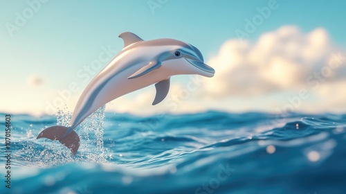 Common dolphin leaping from the ocean with distinct hourglass pattern and rake marks showcasing marine life dynamics photo