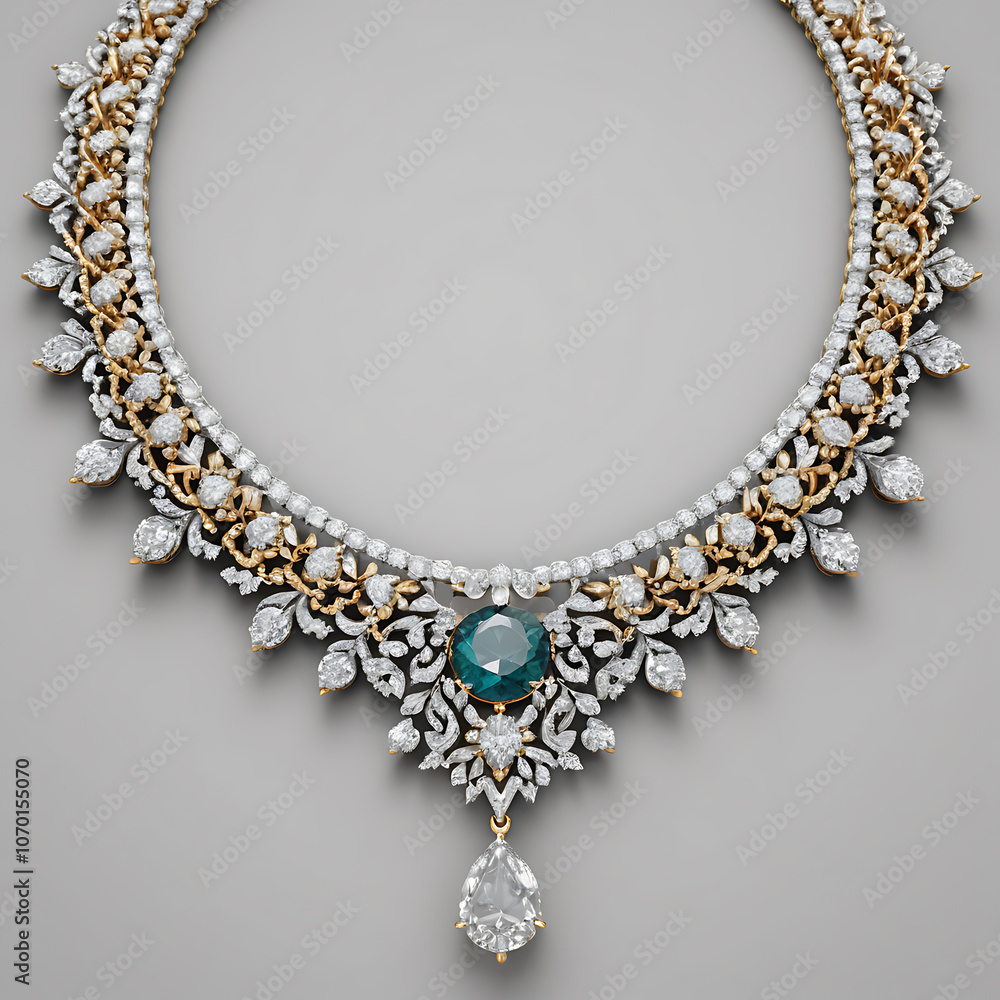 Luxurious Emerald and Diamond Statement Necklace with Teardrop Pendant Luxurious Emerald and Diamond Statement Necklace with Teardrop Pendant