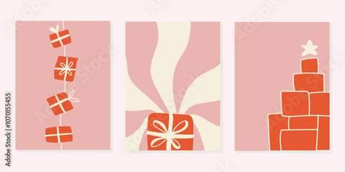 Christmas present gift doodle hand drawn illustrations for greeting card, sale, discount, poster,  invitations, social media