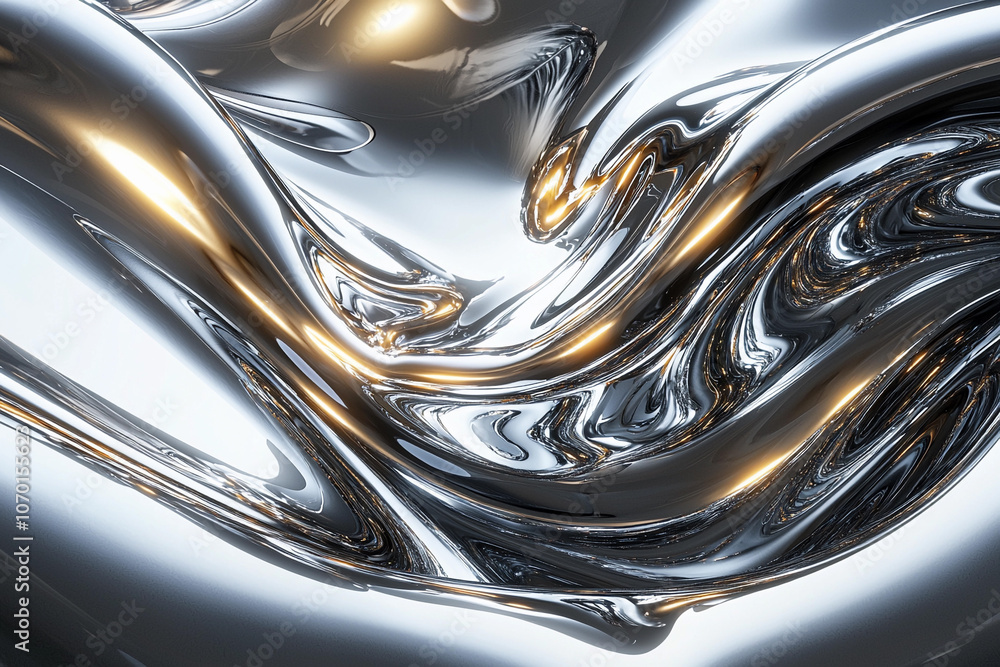 Shiny metallic waves with reflective surfaces and soft lighting Shiny metallic waves with reflective surfaces and soft lighting
