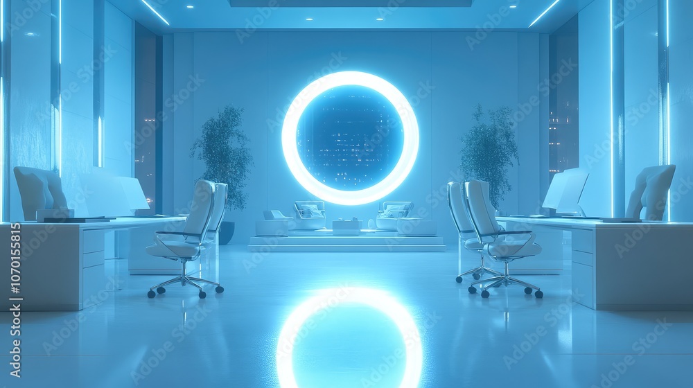 Office background, modern office interior, Modern Office Interior with Blue Ambient Lighting Office background, modern office interior, Modern Office Interior with Blue Ambient Lighting