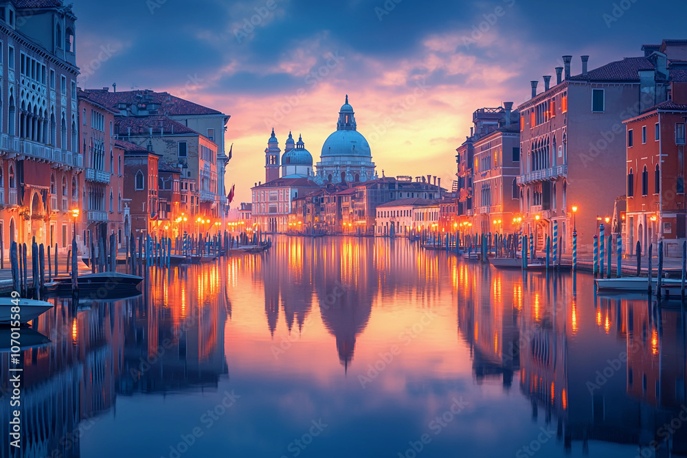 Serene sunset over the Grand Canal in Venice during twilight Serene sunset over the Grand Canal in Venice during twilight