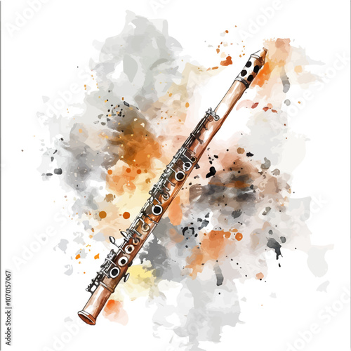 A watercolor vector of a flute, isolated on a white background.