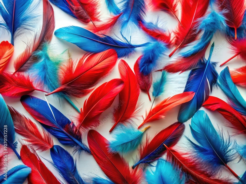 Vibrant Red and Blue Feathers on White Background for Striking Landscape Photography Vibrant Red and Blue Feathers on White Background for Striking Landscape Photography