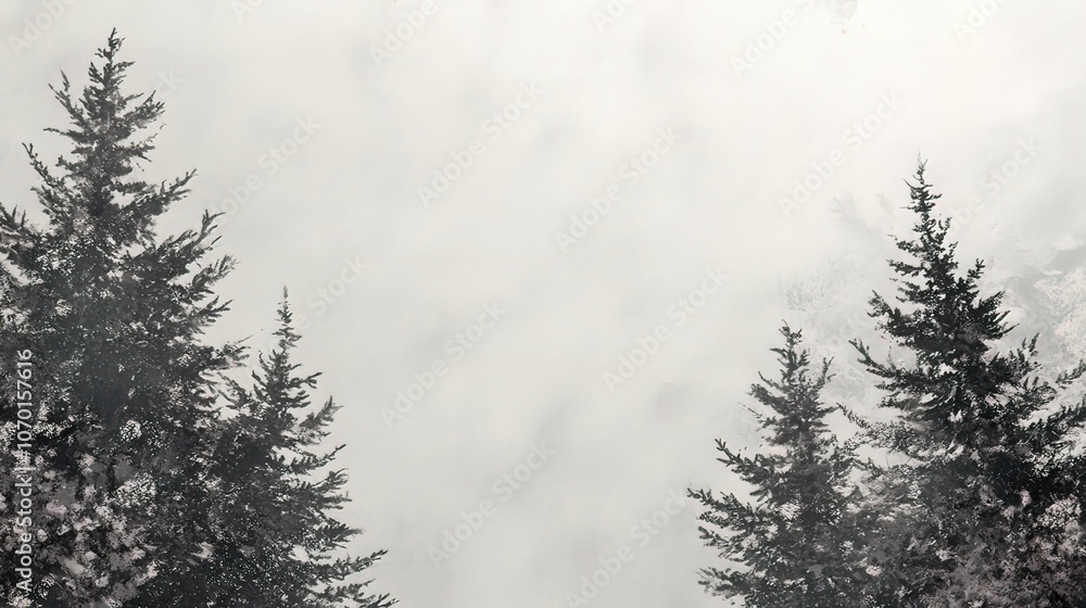 Two tall pine trees stand silhouetted against a cloudy sky. Two tall pine trees stand silhouetted against a cloudy sky.