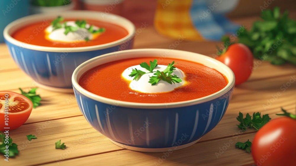 Italian tomato soup garnished with creamy mozzarella and fresh parsley perfect for a comforting meal Italian tomato soup garnished with creamy mozzarella and fresh parsley perfect for a comforting meal