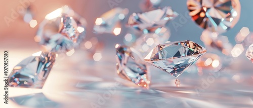 Gleaming diamonds hover effortlessly above a softly lit surface, capturing the essence of sophistication and timeless beauty.