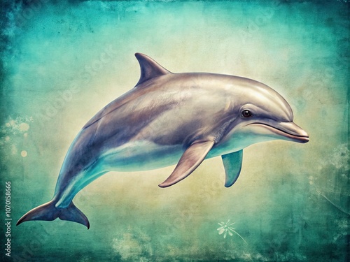 Vintage Dolphin Portrait on White Background - Isolated Dolphin Image for Nature Photography, Marine Life, Wildlife Art, Ocean Aesthetics, and Underwater Beauty