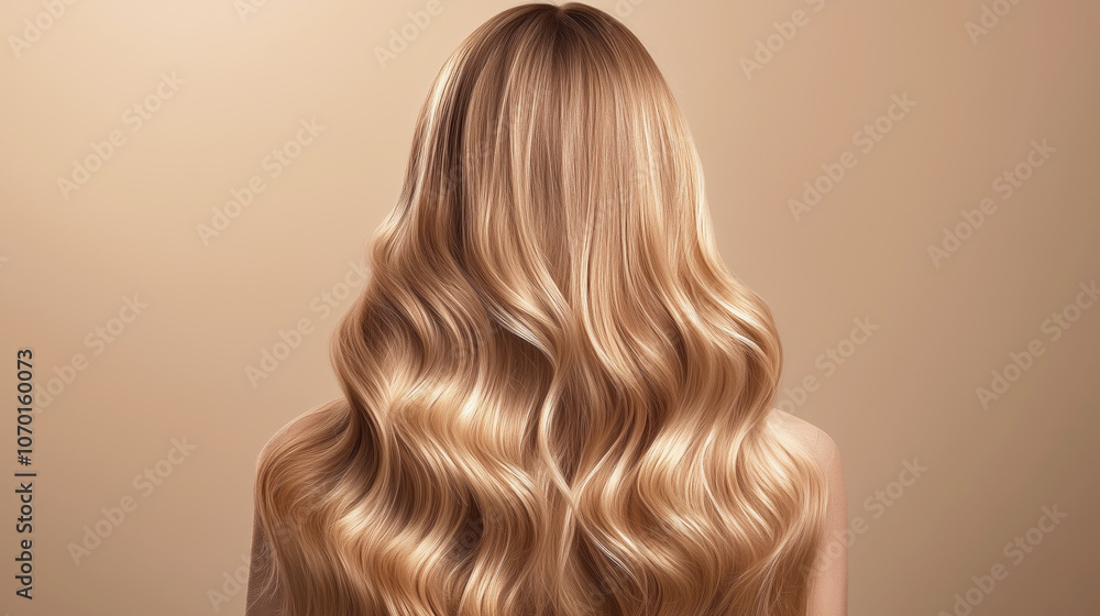 Fototapeta premium Golden blonde hair with soft waves on neutral background