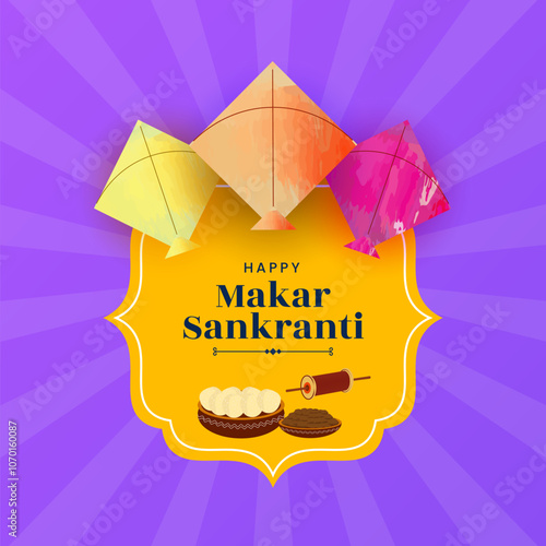 Happy makar sankranti festival background decorated with kites design