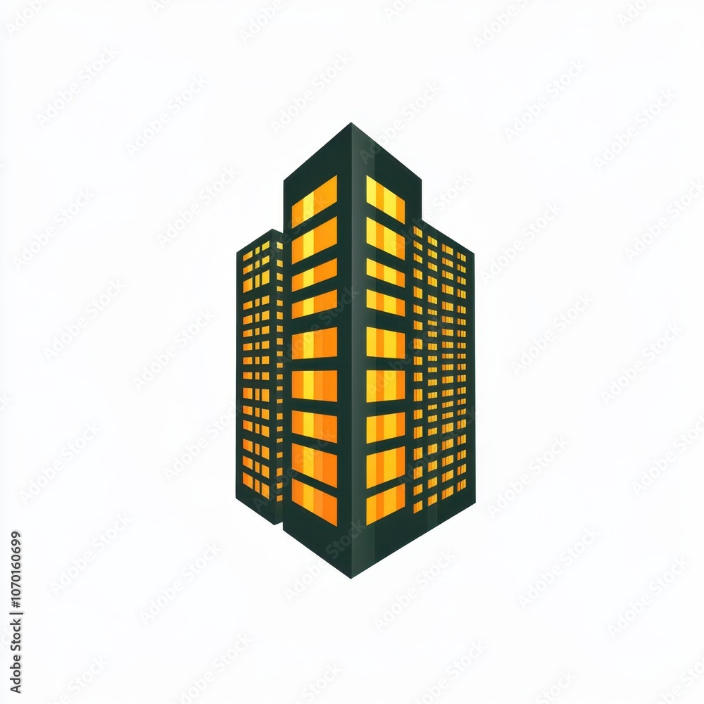 Modern skyscraper design with glowing windows Modern skyscraper design with glowing windows