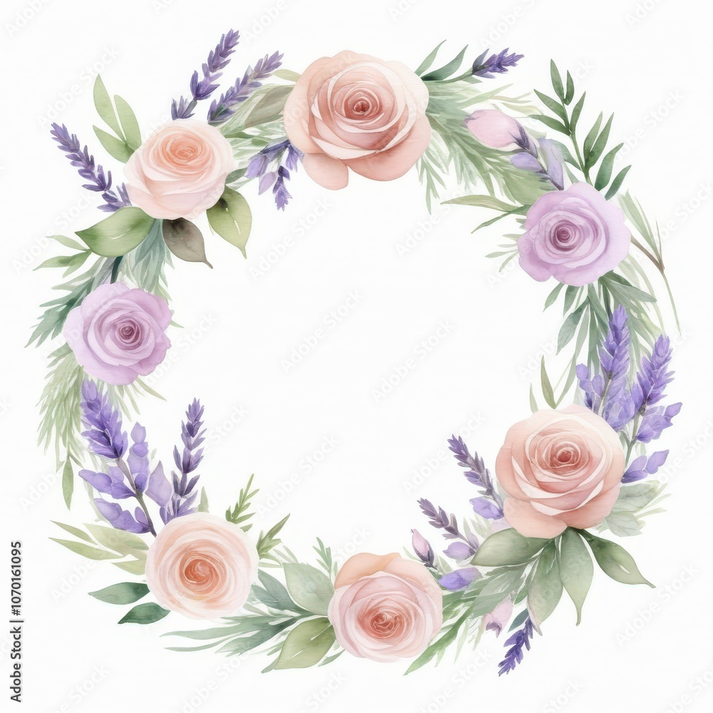 Romantic watercolor flower wreath with wildflowers and eucalyptus, light and graceful Romantic watercolor flower wreath with wildflowers and eucalyptus, light and graceful