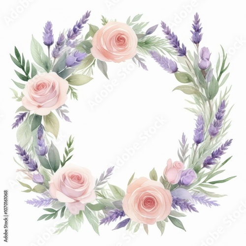 Romantic watercolor flower wreath with wildflowers and eucalyptus, light and graceful