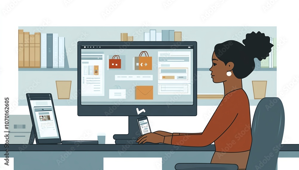 A woman at a computer A woman at a computer
