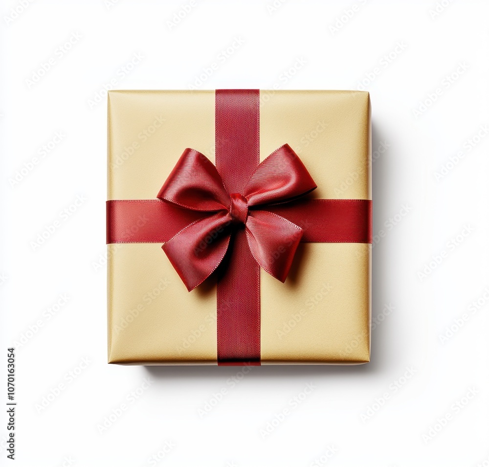Gold gift box with red ribbon Gold gift box with red ribbon