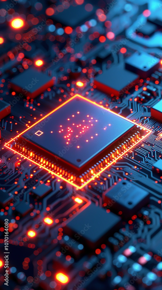 Futuristic Glowing Electronic Circuit Board with Microchips and Integrated Circuits - Technology Background for Design, Poster, or Digital Art Futuristic Glowing Electronic Circuit Board with Microchips and Integrated Circuits - Technology Background for Design, Poster, or Digital Art