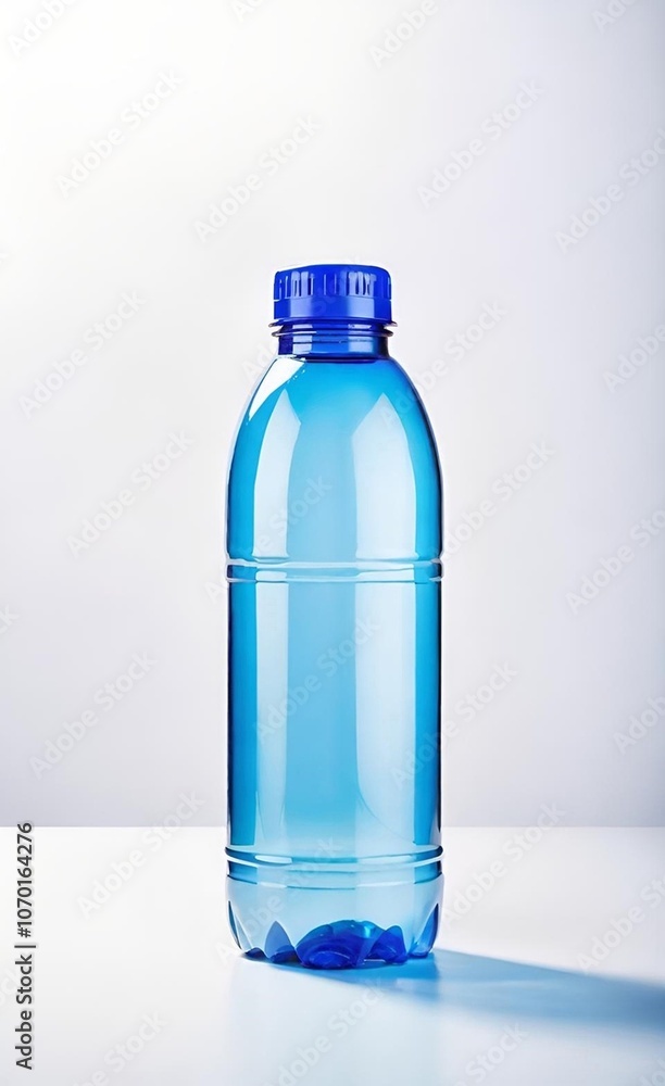 Empty, transparent plastic water bottle with a light blue tint stands against a plain white background, capturing reflections elegantly. AI generated.
Empty, transparent plastic water bottle with a light blue tint stands against a plain white background, capturing reflections elegantly. AI generated.