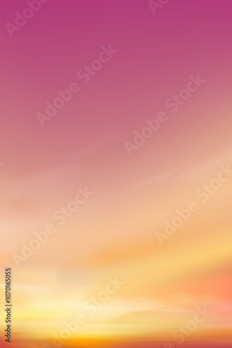 Pink Sunset Sky,Cloud Background in winter,Summer sunrise with yellow, orange blur pastel colour gradient over sea beach in Evening,Vertical Nature of Romantic Sky Sunlight for Autumn banner