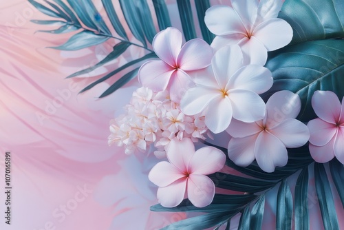 Vibrant Plumeria Blossoms in a Tropical Paradise, Showcasing Nature's Beauty and Serenity