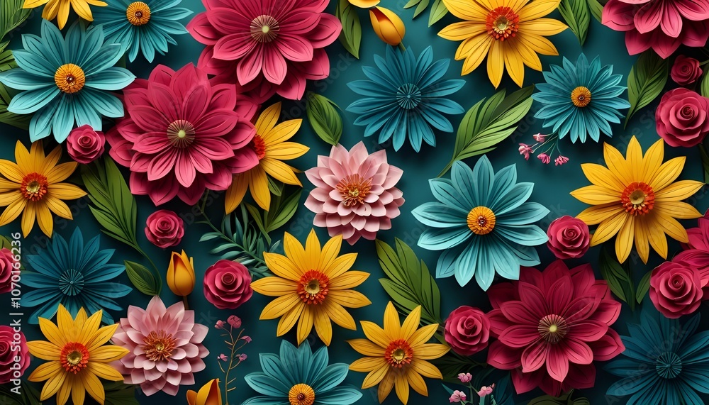 An HD poster featuring a stunning 3D floral background. The design includes a lush arrangement of intricately detailed flowers with vibrant colors and textures. An HD poster featuring a stunning 3D floral background. The design includes a lush arrangement of intricately detailed flowers with vibrant colors and textures.