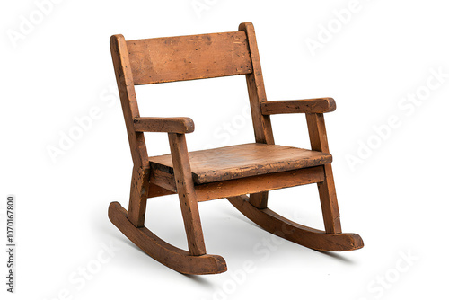 Vintage wooden rocking chair, isolated on white background