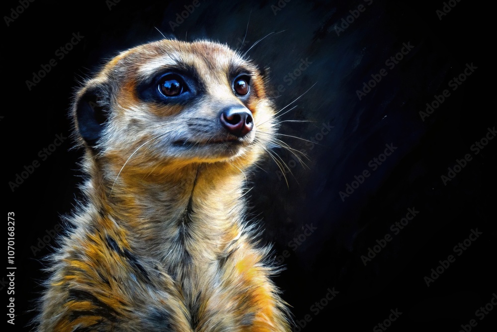 Fototapeta premium Acrylic abstract meerkat painting on black background, asymmetrical