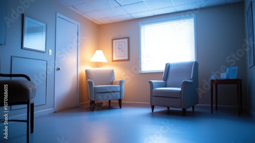 Wallpaper Mural North American trauma recovery professionals using regenerative psychology techniques, supportive room with calm lighting, Torontodigital.ca