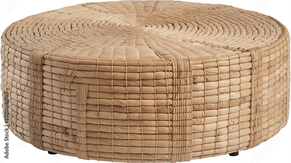 Fototapeta premium Round Woven Rattan Coffee Table Natural Rustic Home Decor