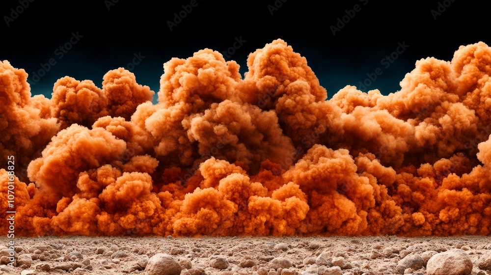 Dramatic Orange Dust Cloud Over Desert Landscape Dramatic Orange Dust Cloud Over Desert Landscape