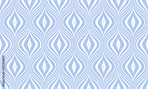 Abstract Seamless Geometric Wavy Lines Light Blue Pattern. 