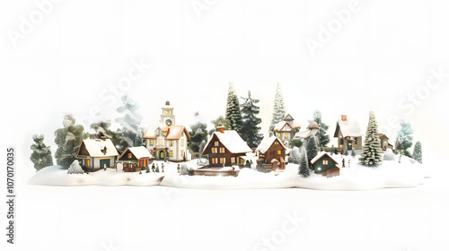 Miniature Christmas Village Watercolor white background