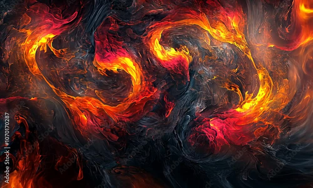 Abstract swirling patterns of orange and red against a dark background, resembling flames. Abstract swirling patterns of orange and red against a dark background, resembling flames.