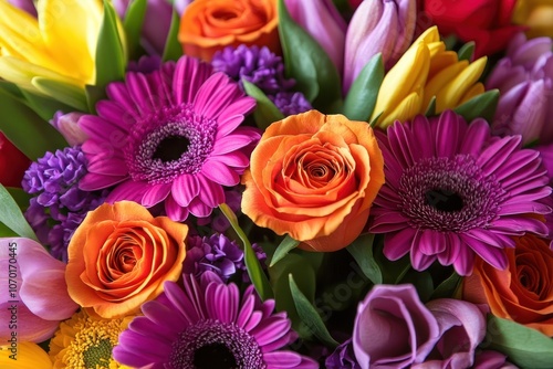 A Vibrant Bouquet of Flowers in Various Colors and Textures