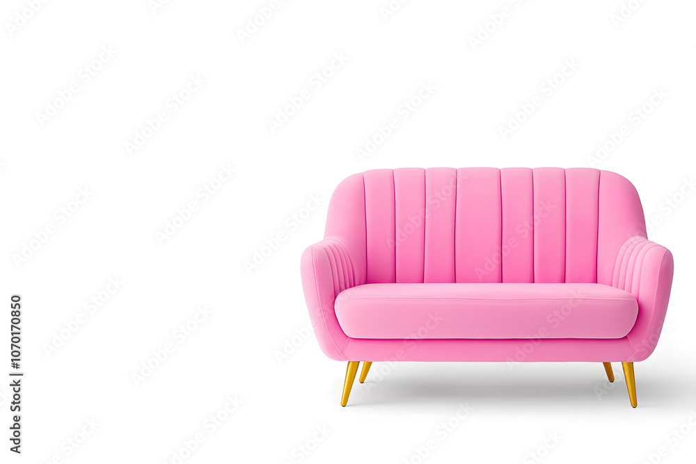 Pink velvet sofa in art deco style isolated on white transparent background Pink velvet sofa in art deco style isolated on white transparent background
