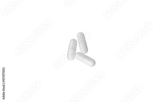 Three white color capsule isolated on the transparent background PNG file.