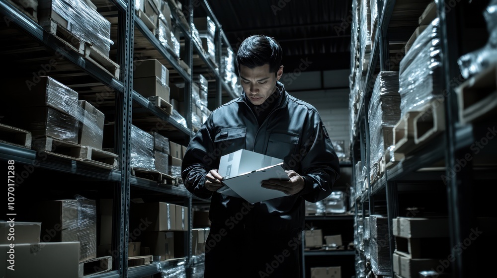 Fototapeta premium The Warehouse Worker Checking Inventory