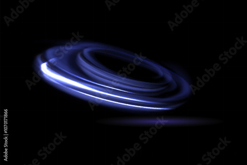 Abstract light lines of movement and speed with blue color and sparkles. Light everyday glowing effect. semicircular wave, light trail curve swirl, optical fiber incandescent