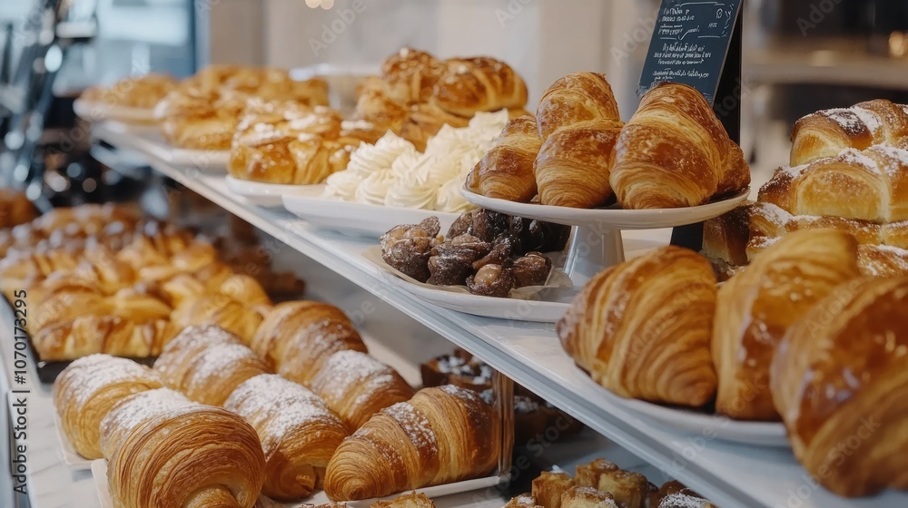 Freshly Baked Pastries on Display in a Bakery Freshly Baked Pastries on Display in a Bakery