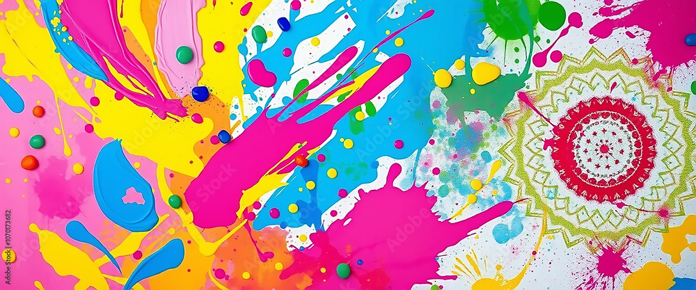 Abstract Holi Color Spray with Subtle Rangoli Design Abstract Holi Color Spray with Subtle Rangoli Design